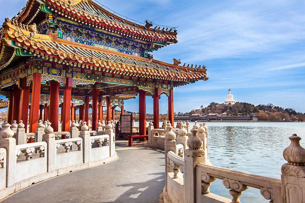 Beijing pagoda overlooking water