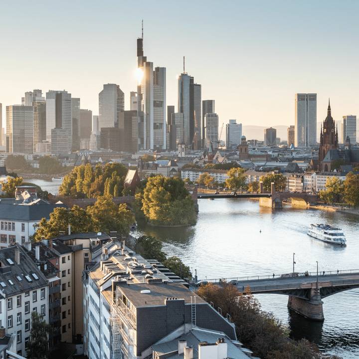 Frankfurt skyline with river and buildings
