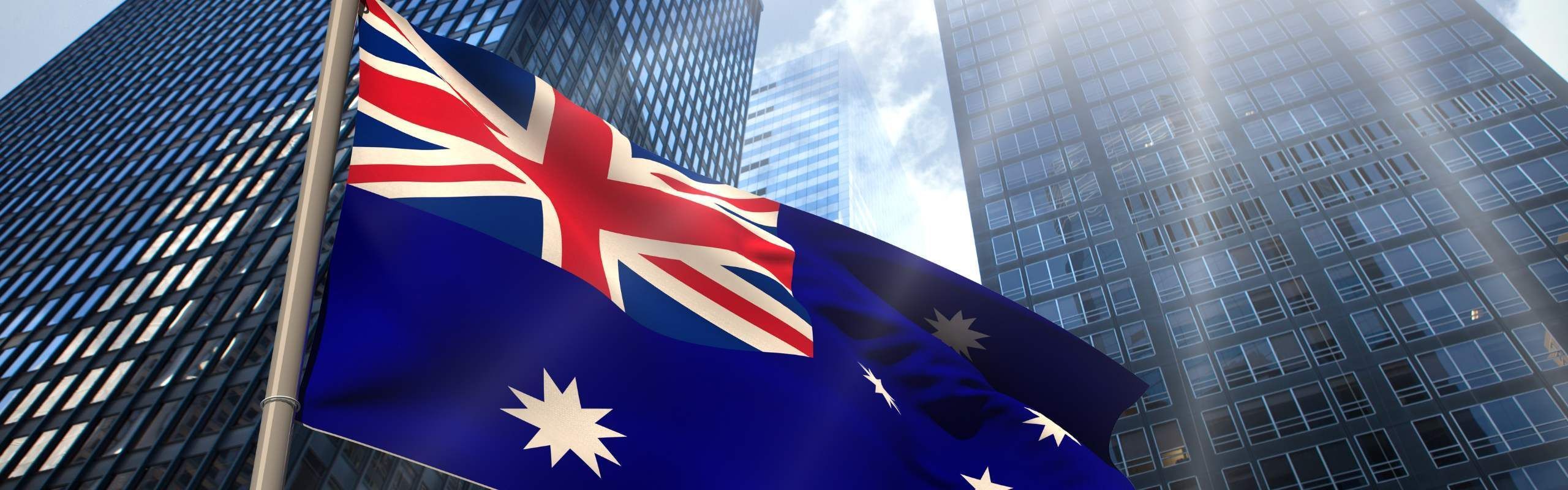 Australia Flag over City Background