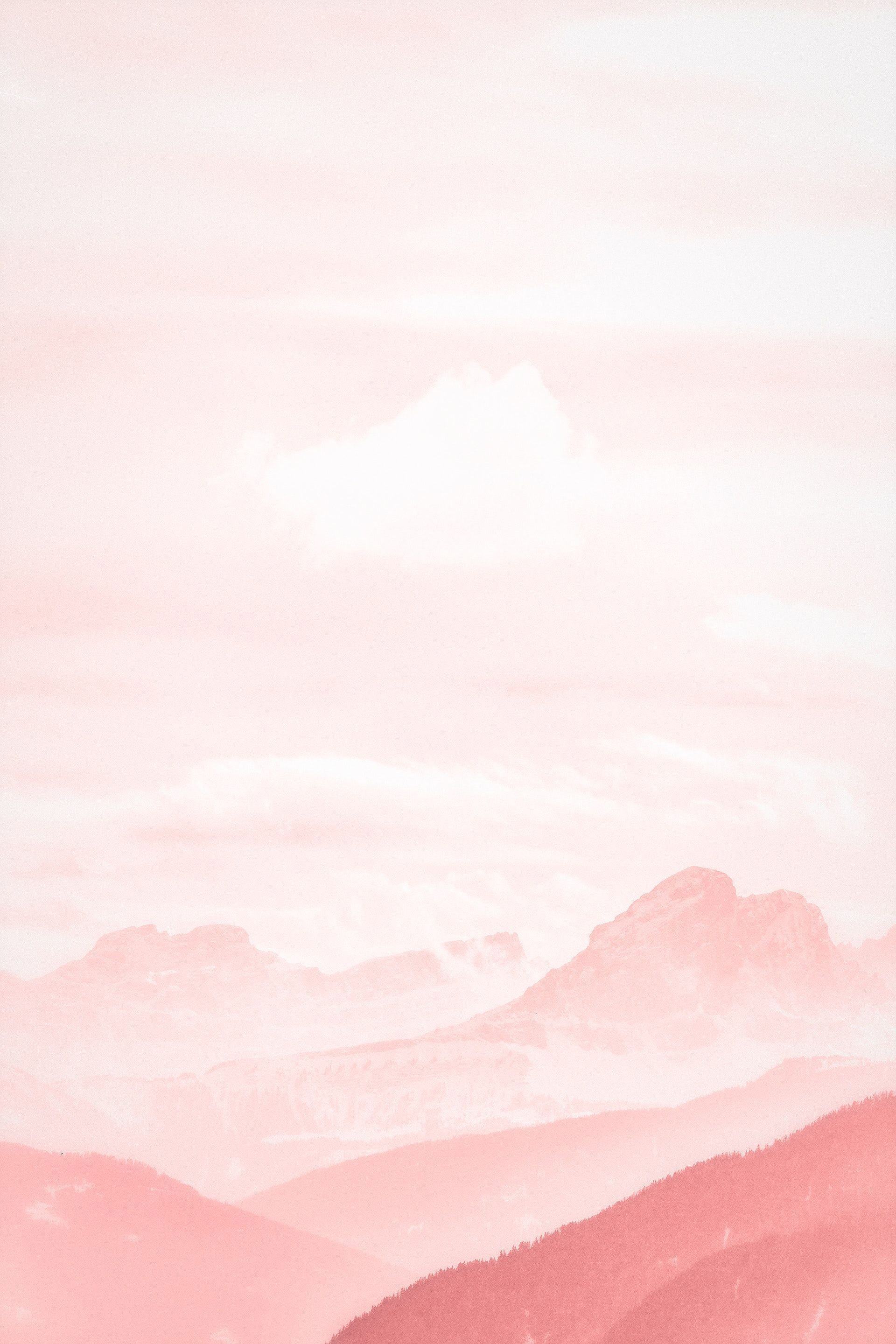 Watercolor style pink tonal view of mountains landscape
