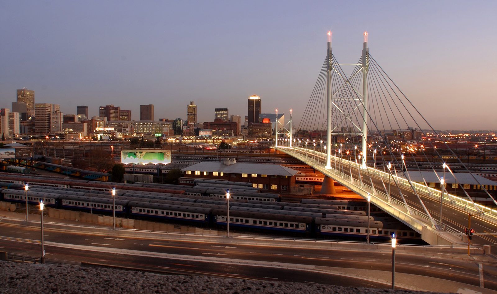 Nelson Mandela Bridge white metal bridge in Johannesburgh