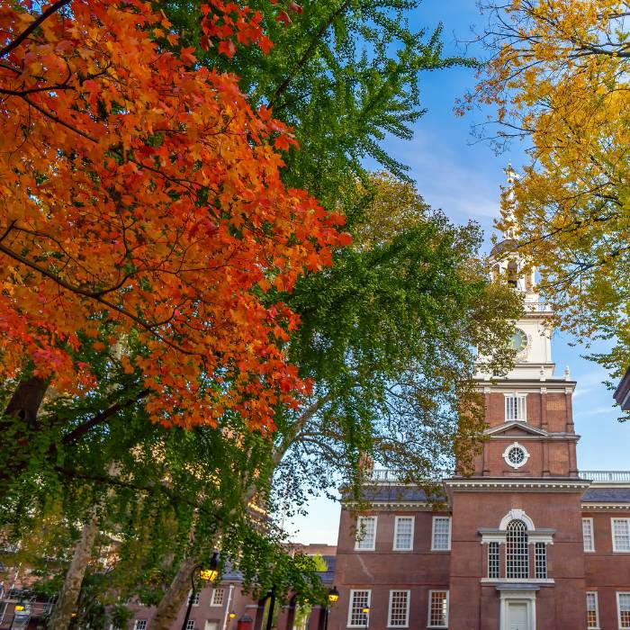 Independence Hall in Philadelphia in fall season