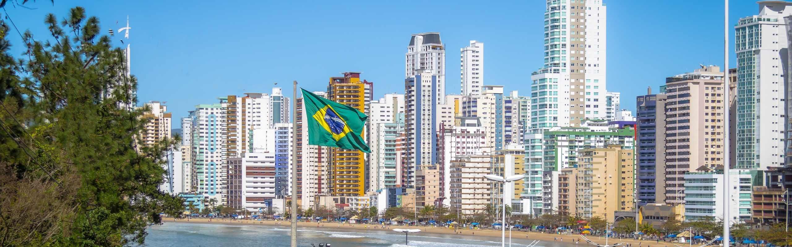 Brazil cityscape with flag