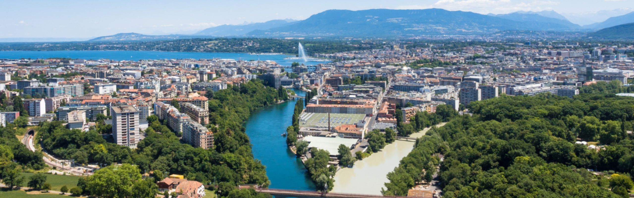 Aerial view of Geneva, Switzerland with lake